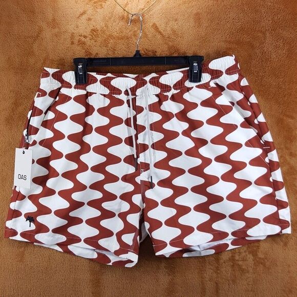 OAS Swimwear Mens XXL Brown Wavy Pattern Swim Trunks Shorts Big Lauda - Picture 1 of 10